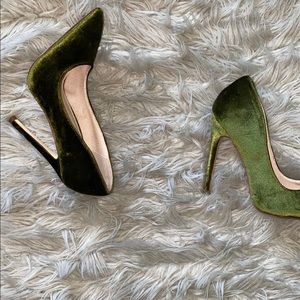 Velvet army green heels